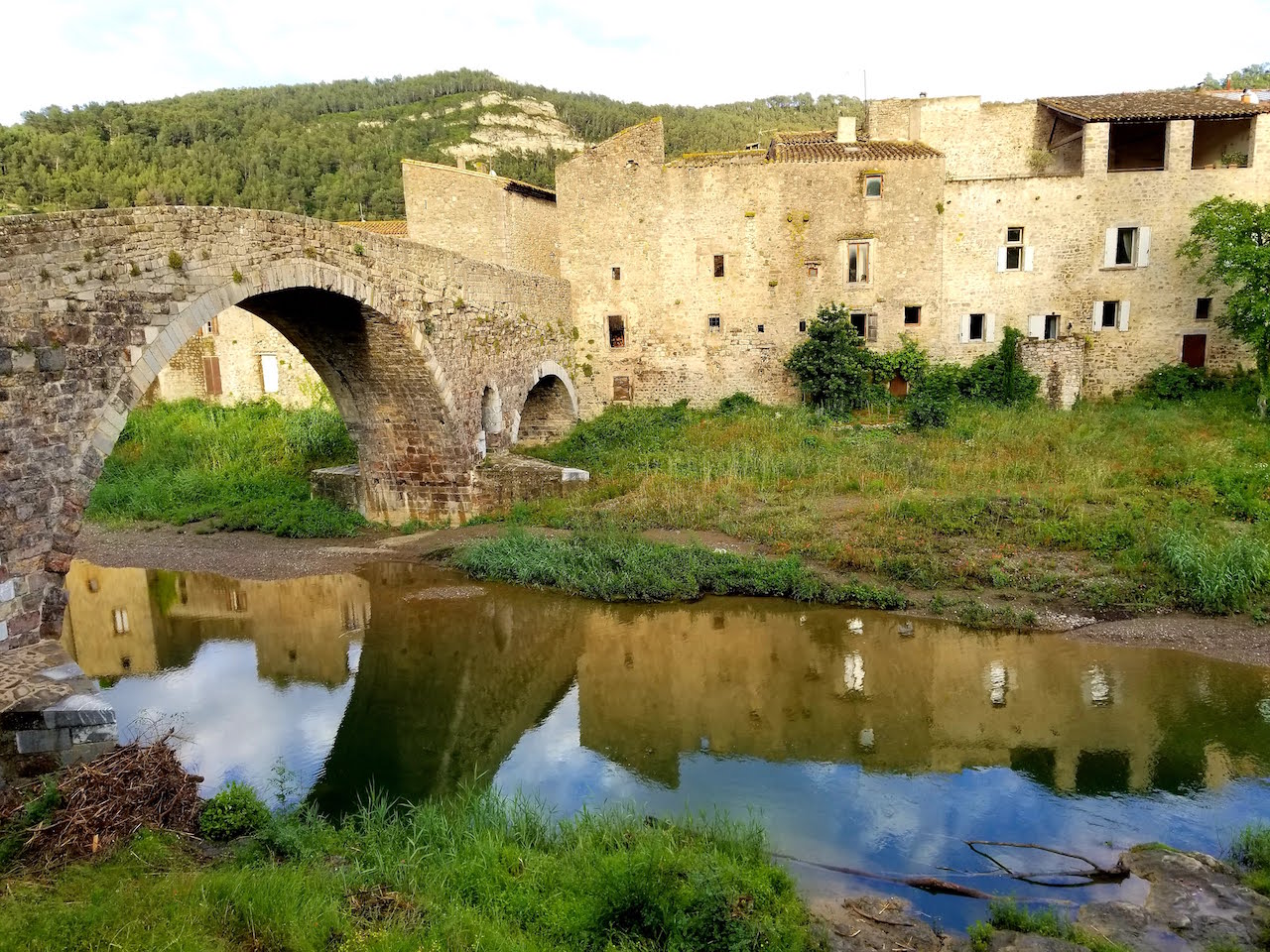 11th Century Bridge across the Orbieu River leading to the plus beau village of Lagrasse.