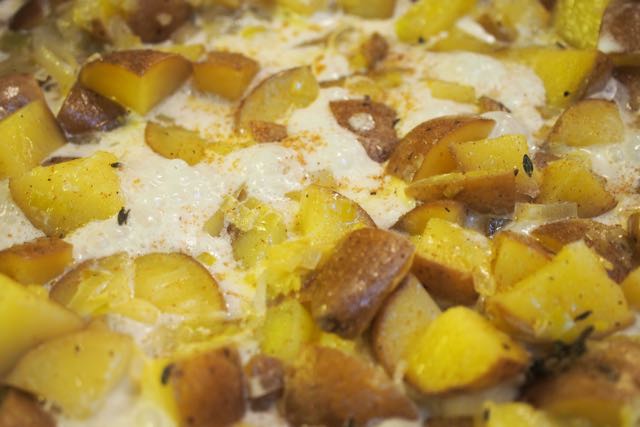 Potatoes, leeks, and cream.