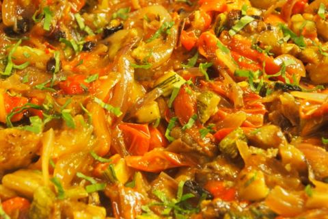 Roasted vegetables and tomato ratatouille.